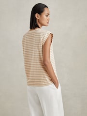 Reiss Neutral/White Morgan Cotton Striped Capped Sleeve T-Shirt - Image 1 of 5