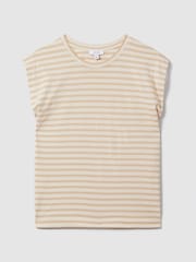 Reiss Neutral/White Morgan Cotton Striped Capped Sleeve T-Shirt - Image 2 of 5