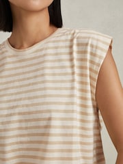 Reiss Neutral/White Morgan Cotton Striped Capped Sleeve T-Shirt - Image 3 of 5