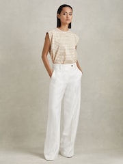 Reiss Neutral/White Morgan Cotton Striped Capped Sleeve T-Shirt - Image 4 of 5