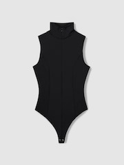 Good American Black Good American Funnel Neck Scuba Thong Bodysuit - Image 1 of 6