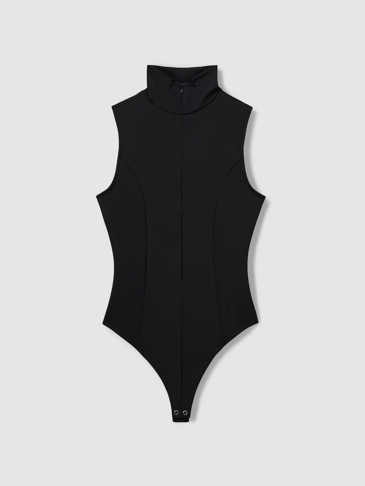 Good American Black Good American Funnel Neck Scuba Thong Bodysuit - Image 1 of 6