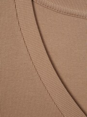 Reiss Camel Becca Cotton Blend Ribbed V-Neck Top - Image 6 of 6