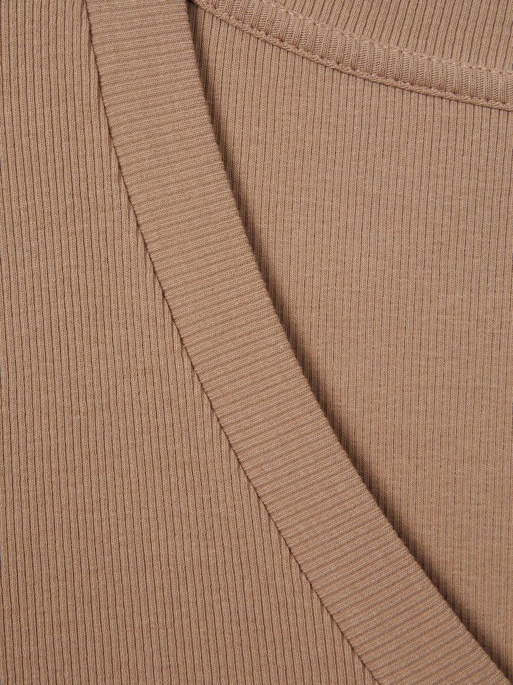 Reiss Camel Becca Cotton Blend Ribbed V-Neck Top - Image 6 of 6 Reiss Camel Becca Cotton Blend Ribbed V-Neck Top - Image 6 of 6