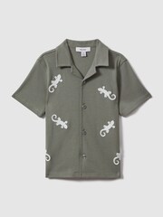 Reiss Sage/White Thar 3-9 yrs Cotton Reptile Patch Cuban Collar Shirt - Image 2 of 4