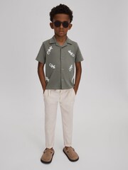 Reiss Sage/White Thar 3-9 yrs Cotton Reptile Patch Cuban Collar Shirt - Image 3 of 4