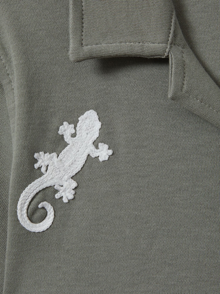 Reiss Sage/White Thar 3-9 yrs Cotton Reptile Patch Cuban Collar Shirt - Image 4 of 4