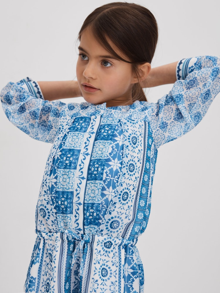 Reiss Blue Print Izzy Senior Tile Print Playsuit - Image 1 of 4