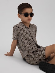 Reiss Tobacco Multi Grove 9-13 yrs Jacquard Cuban Collar Shirt - Image 1 of 4