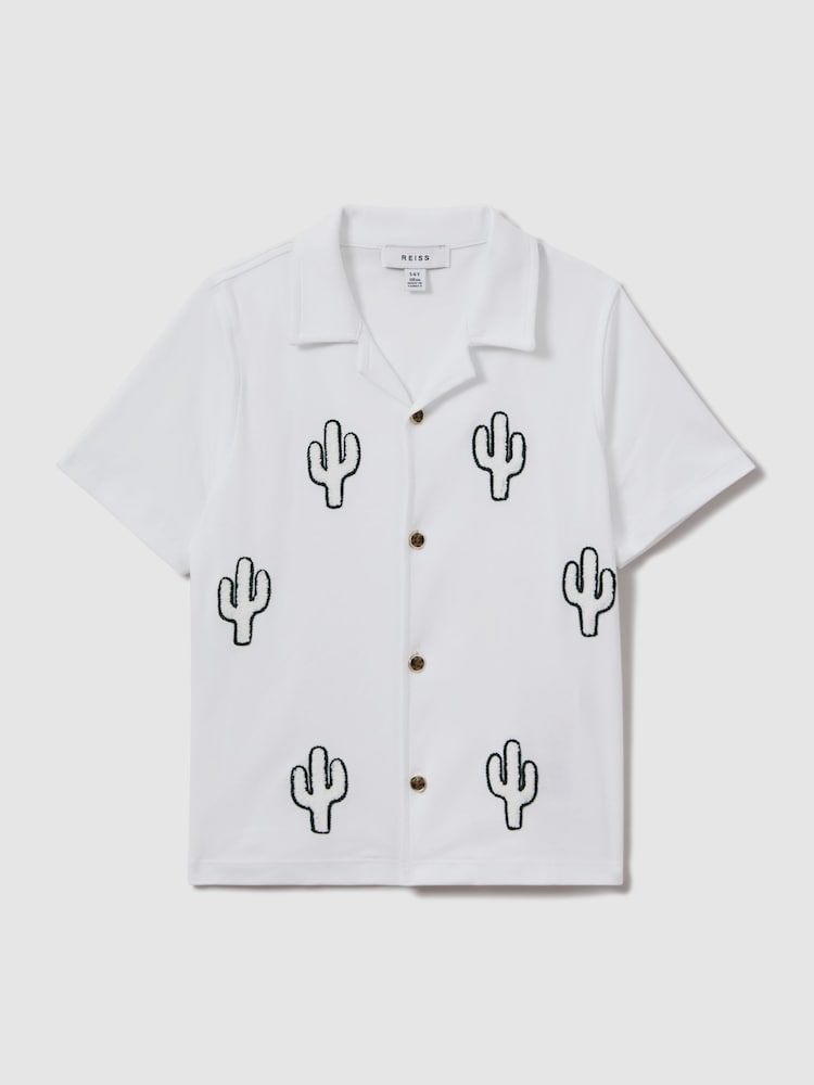 Reiss White Aurora 13-14 yrs Cotton Cactus Cuban Collar Shirt - Image 1 of 4