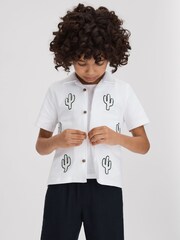 Reiss White Aurora 13-14 yrs Cotton Cactus Cuban Collar Shirt - Image 3 of 4