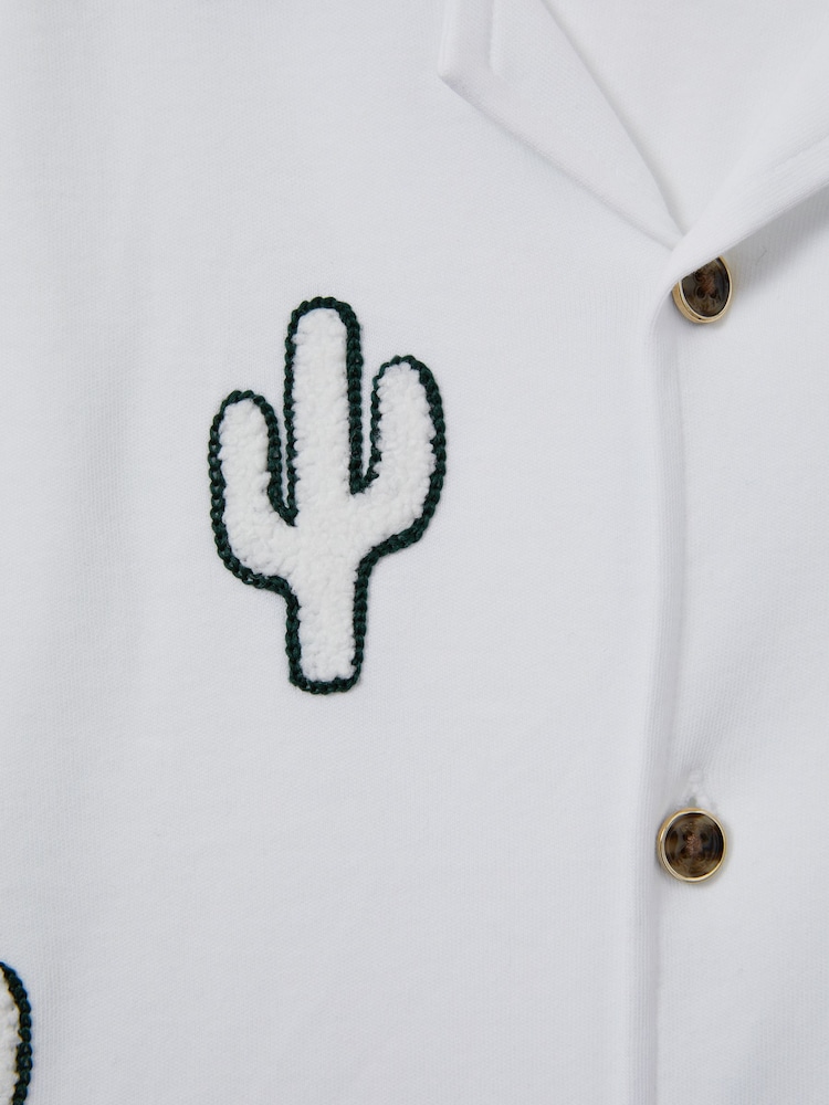 Reiss White Aurora 13-14 yrs Cotton Cactus Cuban Collar Shirt - Image 4 of 4