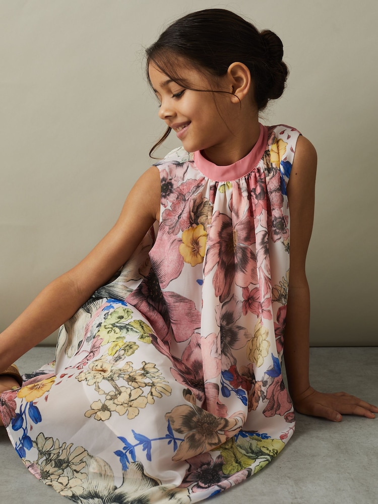 Reiss Pink Print Kady 9-13 yrs Floral Print Halter Neck Dress - Image 1 of 4