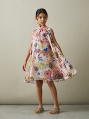 Reiss Pink Print Kady 9-13 yrs Floral Print Halter Neck Dress - Image 3 of 4