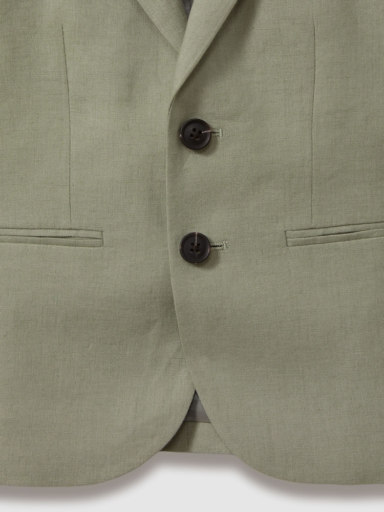Reiss Apple Kin Senior Linen Single Breasted Blazer - Image 3 of 3