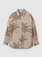 Reiss Neutral Oskia Linen Tropical Print Shirt - Image 2 of 6