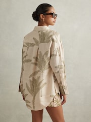 Reiss Neutral Oskia Linen Tropical Print Shirt - Image 4 of 6