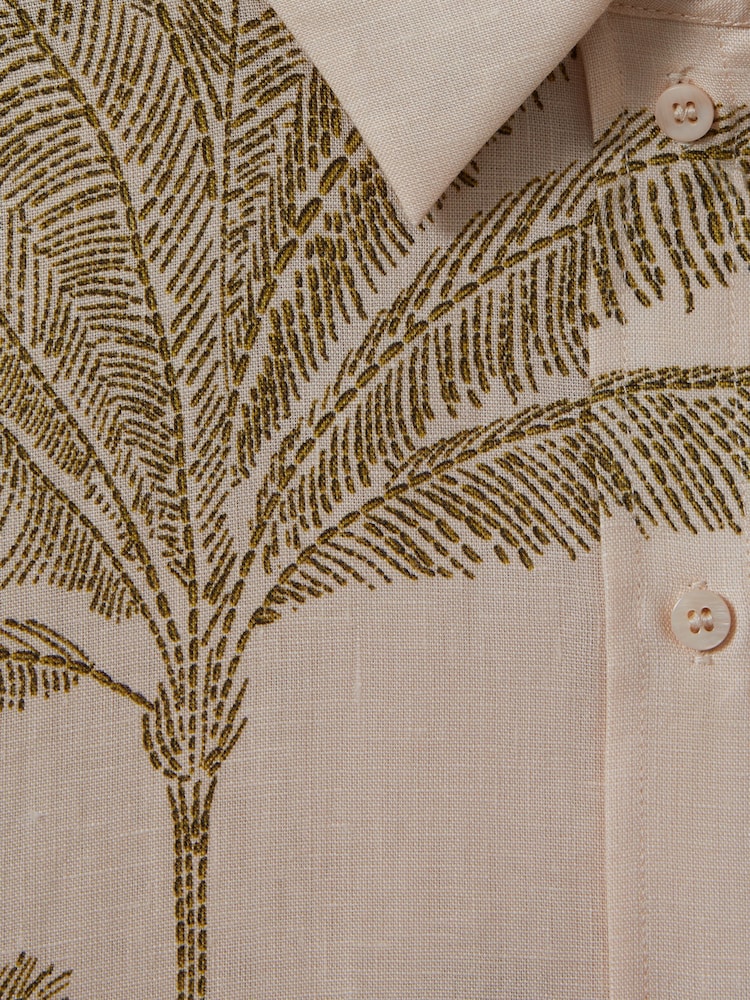 Reiss Neutral Oskia Linen Tropical Print Shirt - Image 6 of 6
