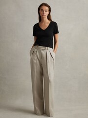 Reiss Black Becca Cotton Blend Ribbed V-Neck Top - Image 5 of 6
