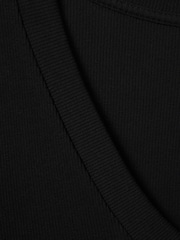 Reiss Black Becca Cotton Blend Ribbed V-Neck Top - Image 6 of 6