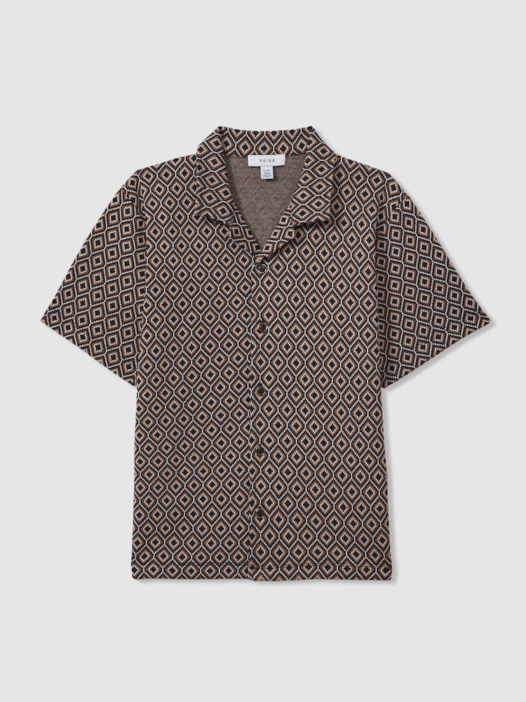 Reiss Tobacco Multi Grove 3-9 yrs Jacquard Cuban Collar Shirt - Image 2 of 4