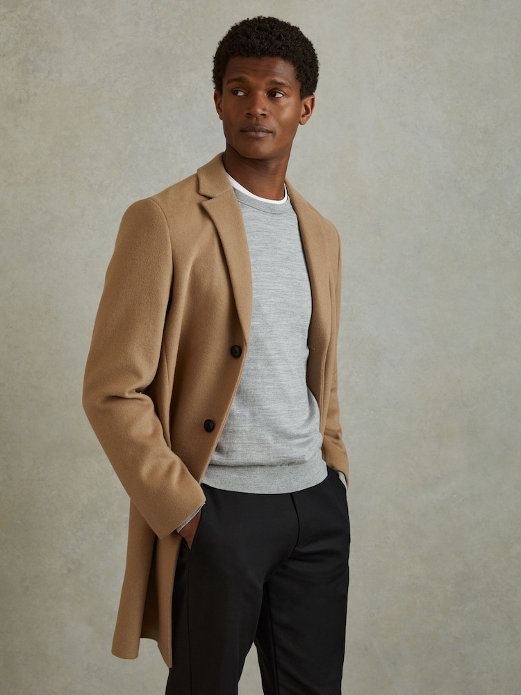 Reiss Camel Clark Wool Blend Single Breasted Epsom Coats - Image 1 of 6