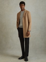 Reiss Camel Clark Wool Blend Single Breasted Epsom Coats - Image 3 of 6