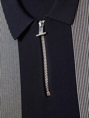 Reiss Navy Milton Senior Half-Zip Striped Polo Shirt - Image 4 of 4
