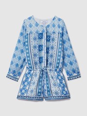 Reiss Blue Print Izzy 4-9 yrs Tile Print Playsuit - Image 2 of 4
