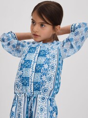 Reiss Blue Print Izzy 4-9 yrs Tile Print Playsuit - Image 3 of 4