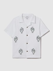 Reiss White Aurora 9-13 yrs Cotton Cactus Cuban Collar Shirt - Image 2 of 4