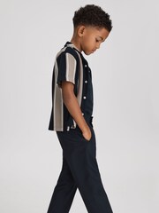 Reiss Navy/Stone Alton Junior Ribbed Cuban Collar Shirt - Image 3 of 4