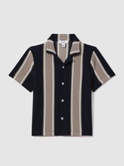Reiss Navy/Stone Alton Senior Ribbed Cuban Collar Shirt - Image 2 of 4