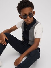 Reiss Navy Milton 3-9 yrs Half-Zip Striped Polo Shirt - Image 2 of 4
