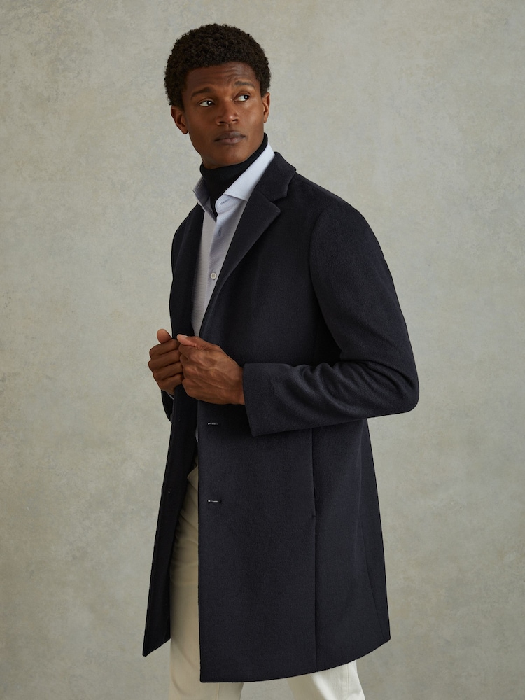 Reiss Navy Clark Wool Blend Single Breasted Epsom Coats - Image 1 of 6 Reiss Navy Clark Wool Blend Single Breasted Epsom Coats - Image 1 of 6