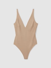 Good American Champagne Beige Good American Scuba V-Neck Bodysuit - Image 2 of 5