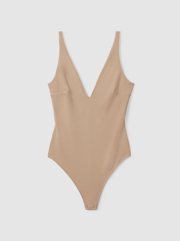 Good American Champagne Beige Good American Scuba V-Neck Bodysuit - Image 2 of 5