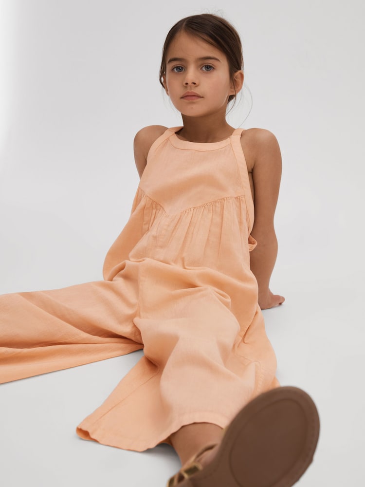 Reiss Peach Daphne 9-13 yrs Cotton Linen Jumpsuit - Image 1 of 4