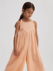 Reiss Peach Daphne 9-13 yrs Cotton Linen Jumpsuit - Image 3 of 4