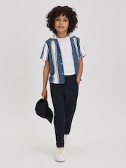 Reiss Airforce Blue/White Alton 3-9 yrs Ribbed Cuban Collar Shirt - Image 1 of 4