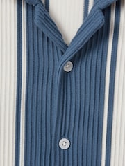 Reiss Airforce Blue/White Alton 3-9 yrs Ribbed Cuban Collar Shirt - Image 4 of 4