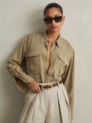Reiss Khaki Isador Lyocell Button-Through Shirt - Image 1 of 5