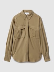 Reiss Khaki Isador Lyocell Button-Through Shirt - Image 2 of 5