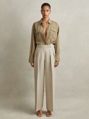 Reiss Khaki Isador Lyocell Button-Through Shirt - Image 3 of 5