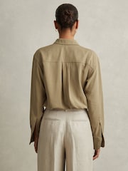 Reiss Khaki Isador Lyocell Button-Through Shirt - Image 4 of 5
