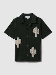 Reiss Dark Green Stan 13-14 yrs Cotton Cactus Patch Cuban Collar Shirt - Image 1 of 4
