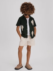 Reiss Dark Green Stan 13-14 yrs Cotton Cactus Patch Cuban Collar Shirt - Image 3 of 4