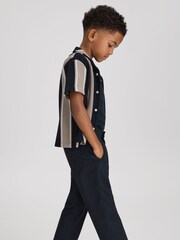 Reiss Navy/Stone Alton Teen Ribbed Cuban Collar Shirt - Image 3 of 4