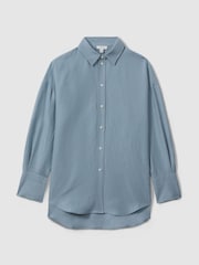 Reiss Blue Sian Relaxed Fit Lyocell Linen Button Through Shirt - Image 2 of 6