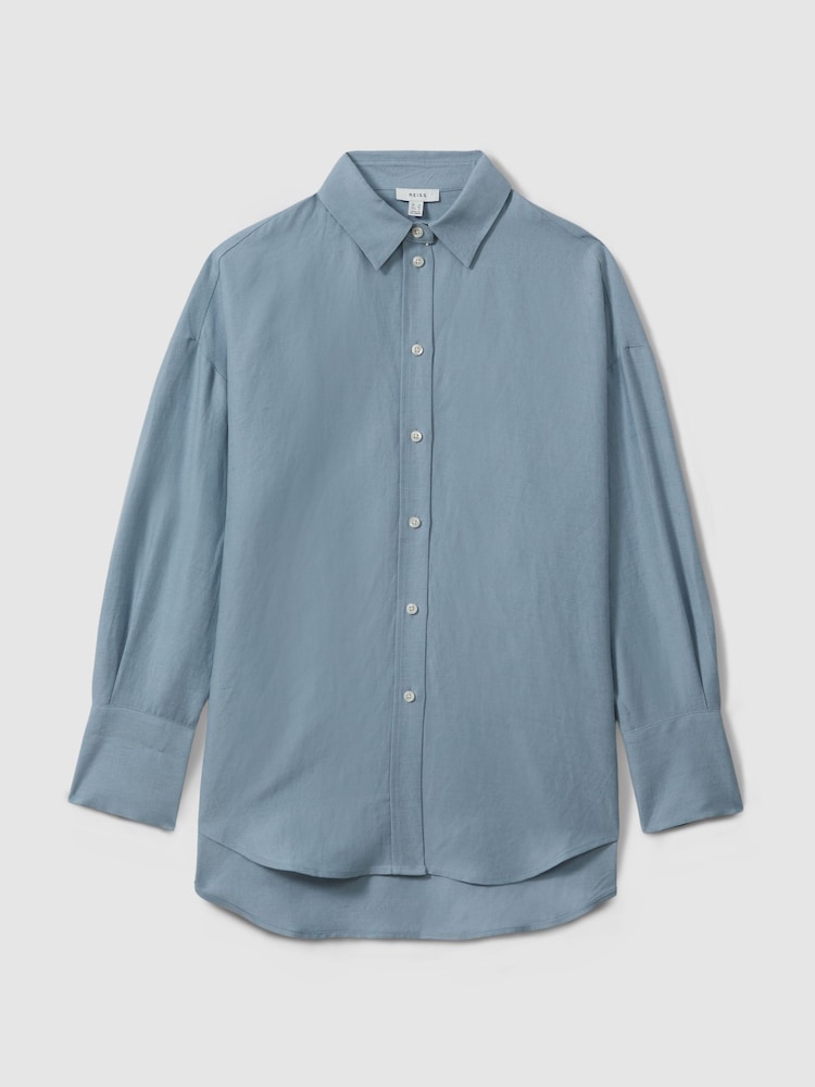Reiss Blue Sian Relaxed Fit Lyocell Linen Button Through Shirt - Image 2 of 6